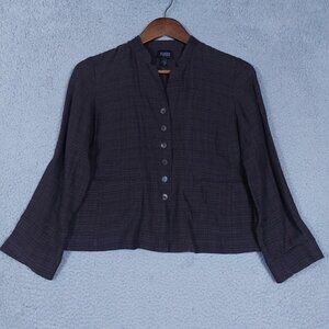 Eileen Fisher Jacket Womens Sz PP Brown Linen Blend Italian Fabric Vintage Retro